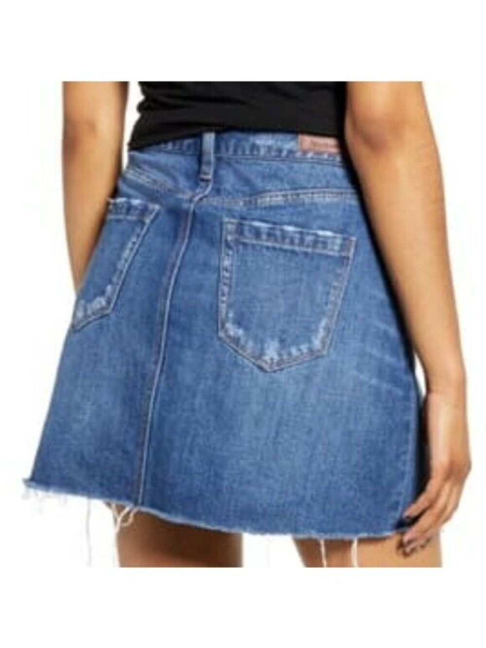 ⭐BLANKNYC Womens Size 27 Denim Mini Skirt Zip Front Raw Hem Blue Western Y2K New - Picture 3 of 8